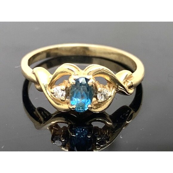 Blue Topaz Diamond Cocktail Womens Ring 14k Yellow Gold Estate Jewelry S…